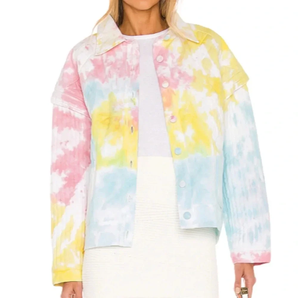 NEW LoveShackFancy Adelade Quilted Denim Colorful Pastel Preppy Jean Jacket S - Picture 1 of 9